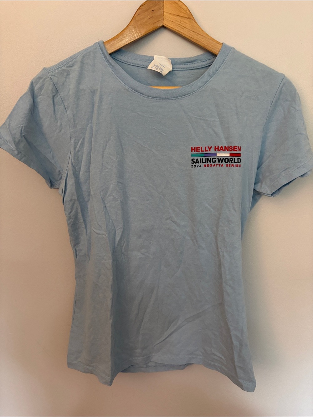 Helly Hansen Light Blue Sailing World Short Sleeve Tee with Red Logo